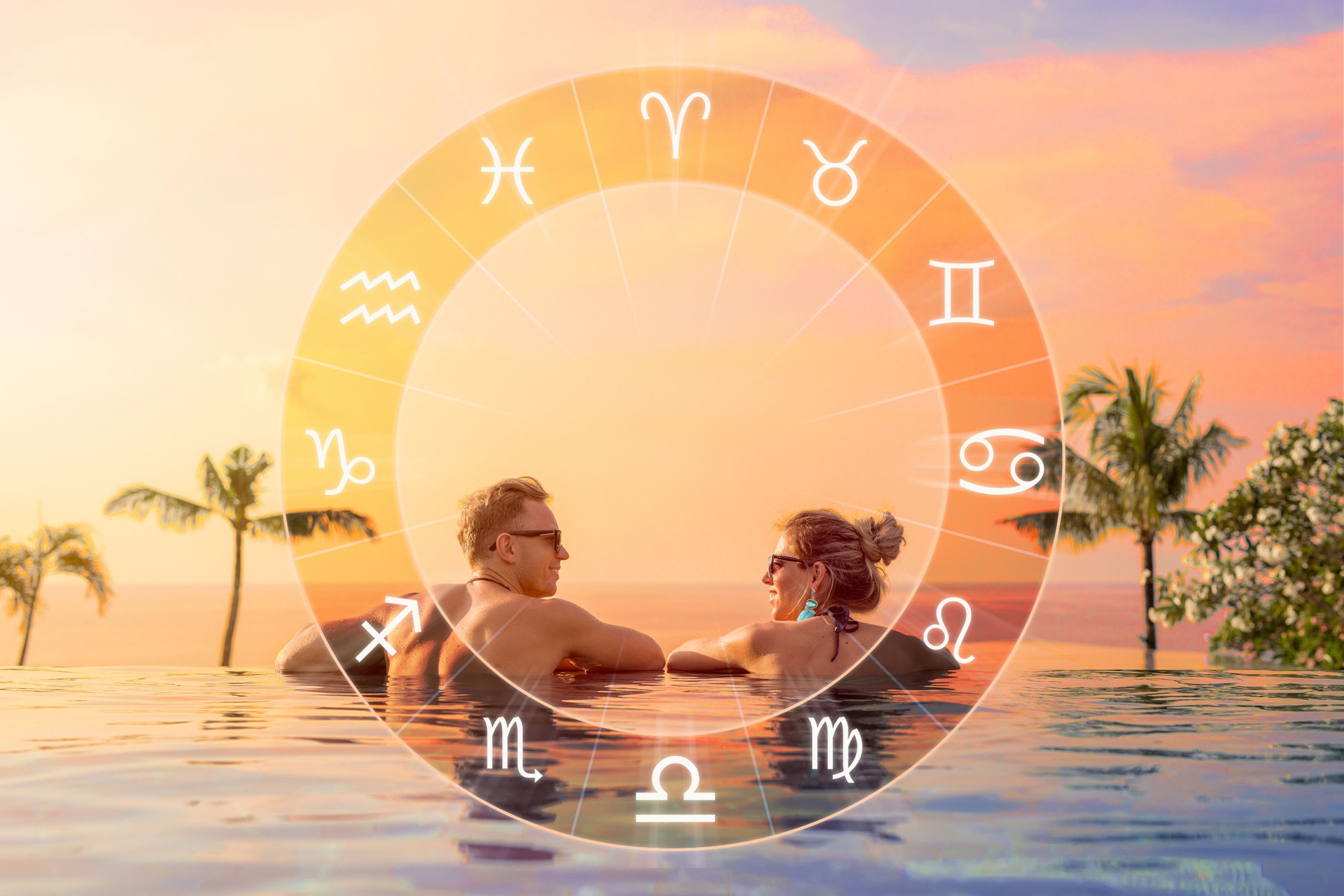 Conceptual photo of happy couple with perfect match and love compatibility between zodiac signs