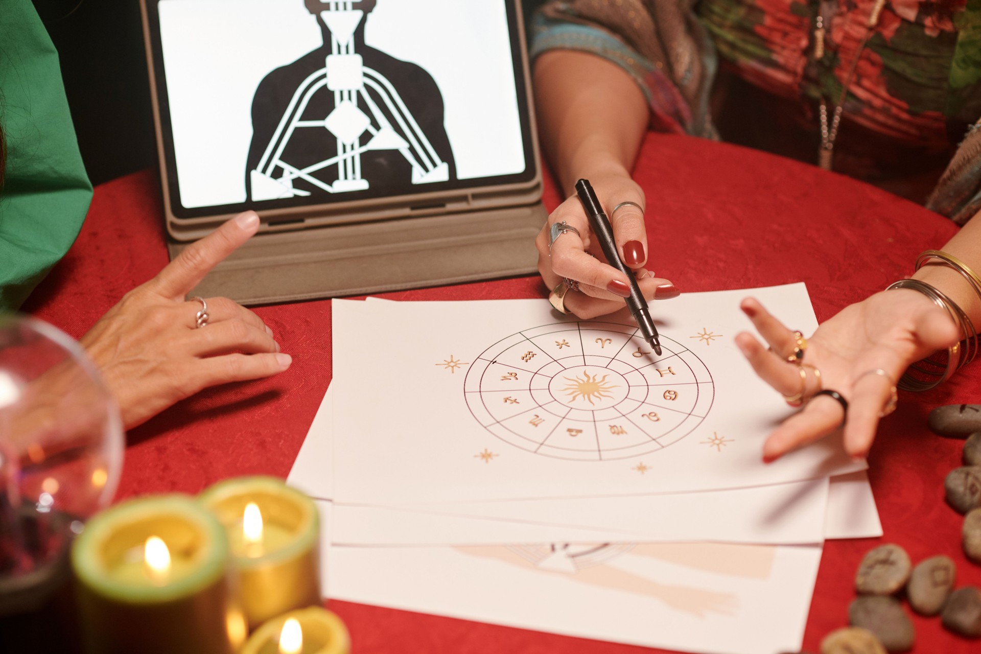 Astrologer Analyzing Natal Chart